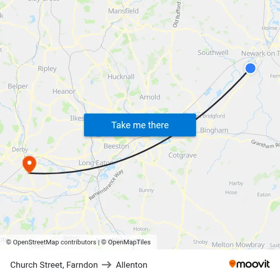 Church Street, Farndon to Allenton map