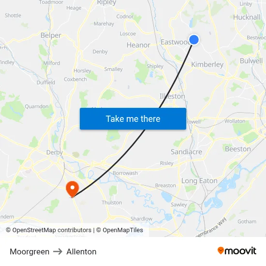 Moorgreen to Allenton map