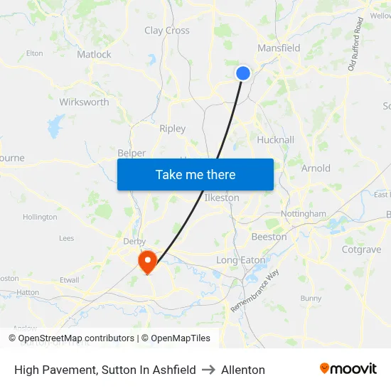 High Pavement, Sutton In Ashfield to Allenton map