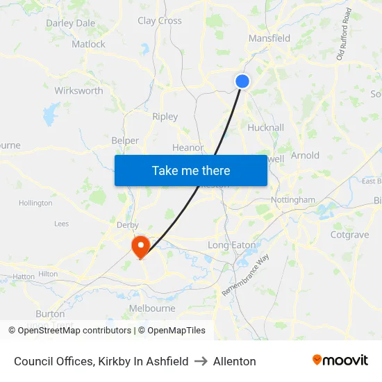 Council Offices, Kirkby In Ashfield to Allenton map