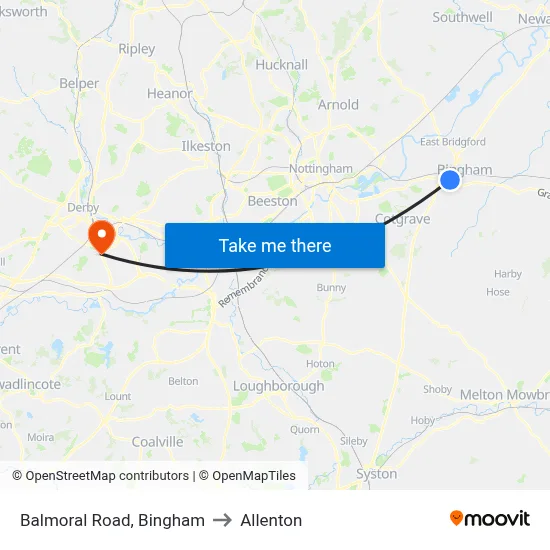 Balmoral Road, Bingham to Allenton map