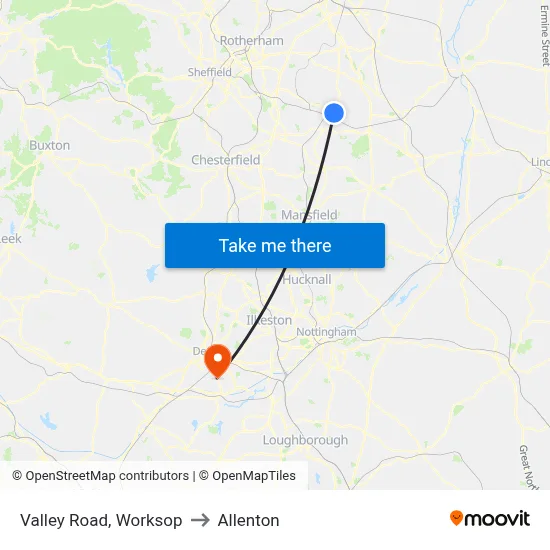 Valley Road, Worksop to Allenton map
