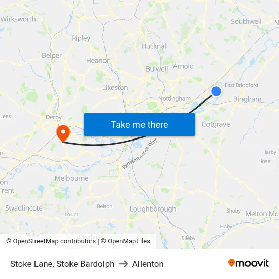 Stoke Lane, Stoke Bardolph to Allenton map