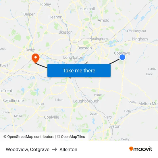 Woodview, Cotgrave to Allenton map
