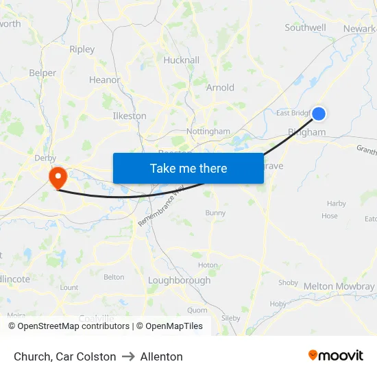 Church, Car Colston to Allenton map