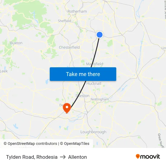 Tylden Road, Rhodesia to Allenton map