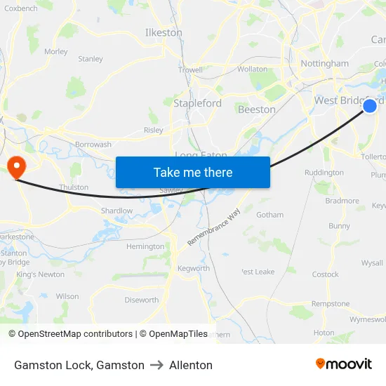 Gamston Lock, Gamston to Allenton map