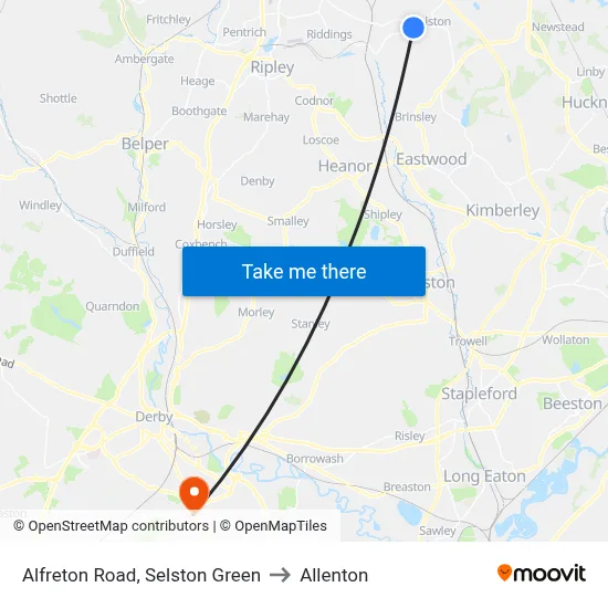 Alfreton Road, Selston Green to Allenton map