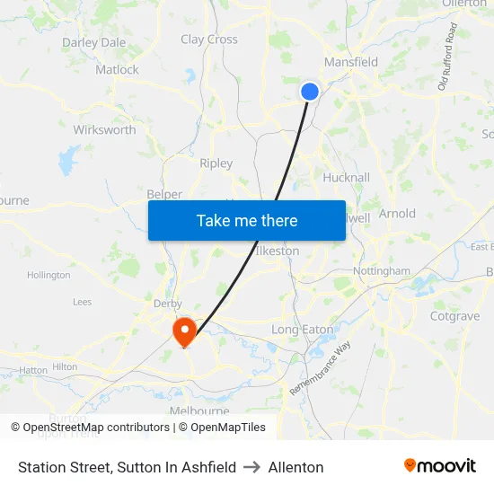 Station Street, Sutton In Ashfield to Allenton map