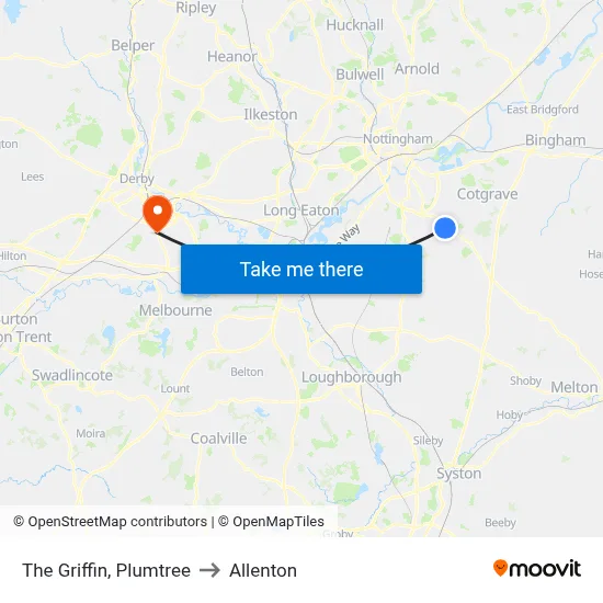 The Griffin, Plumtree to Allenton map