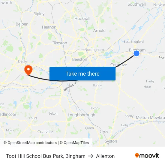 Toot Hill School Bus Park, Bingham to Allenton map
