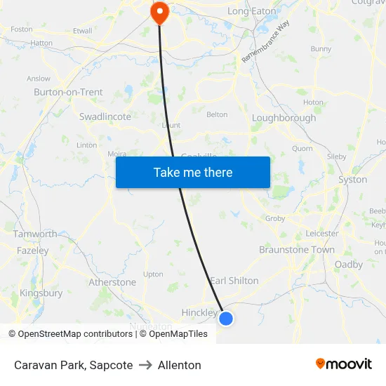 Caravan Park, Sapcote to Allenton map