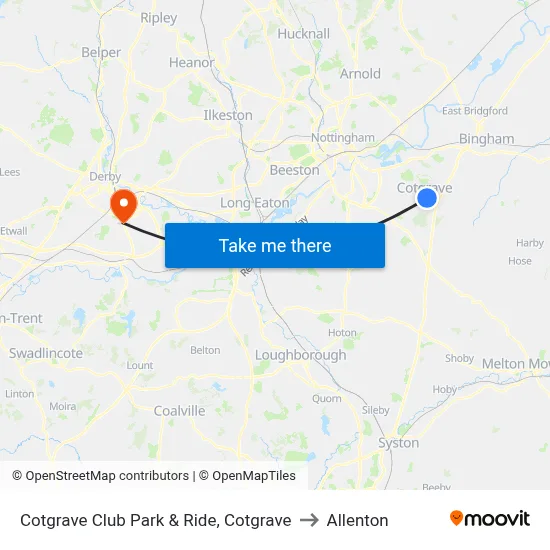 Cotgrave Club Park & Ride, Cotgrave to Allenton map