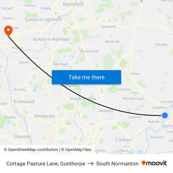 Cottage Pasture Lane, Gunthorpe to South Normanton map