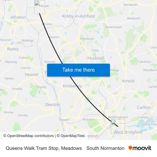 Queens Walk Tram Stop, Meadows to South Normanton map