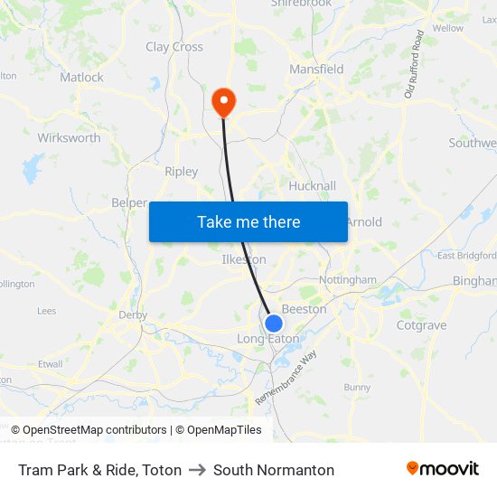 Tram Park & Ride, Toton to South Normanton map