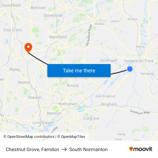 Chestnut Grove, Farndon to South Normanton map