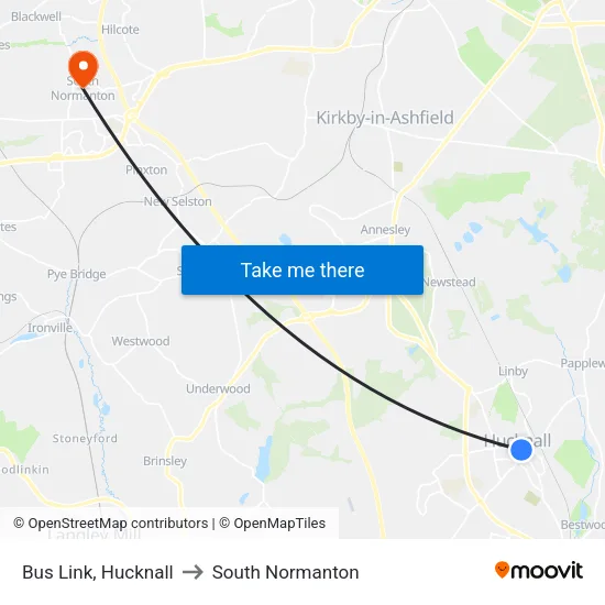 Bus Link, Hucknall to South Normanton map