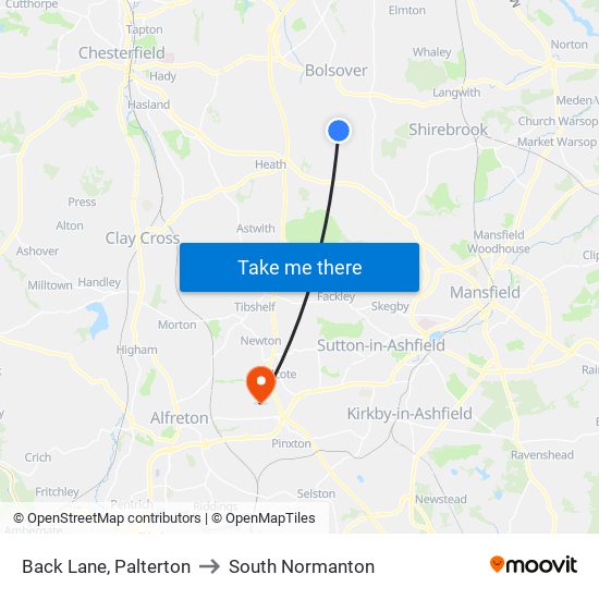 Back Lane, Palterton to South Normanton map
