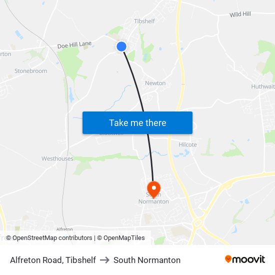Alfreton Road, Tibshelf to South Normanton map