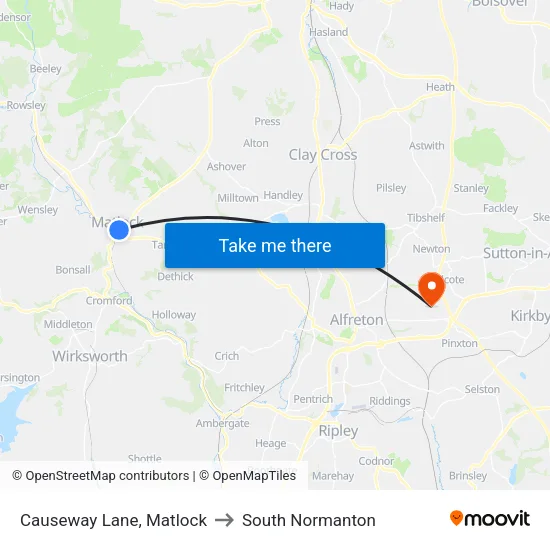Causeway Lane, Matlock to South Normanton map