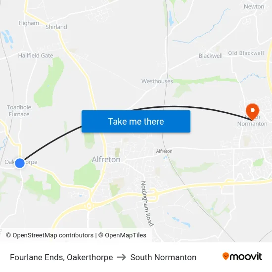 Fourlane Ends, Oakerthorpe to South Normanton map