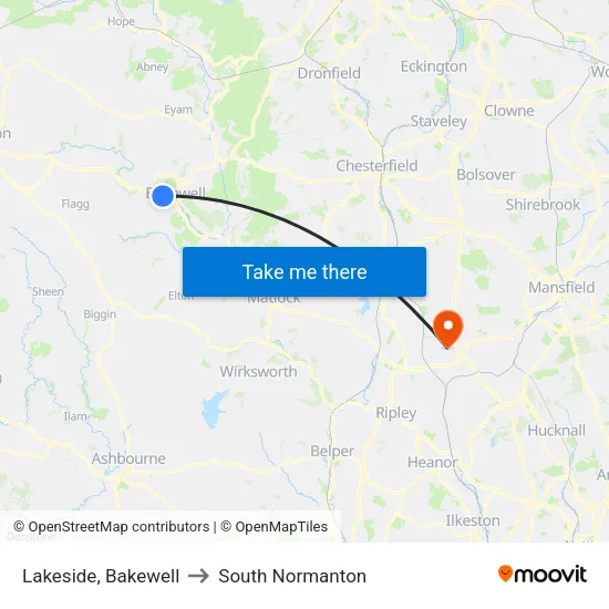 Lakeside, Bakewell to South Normanton map