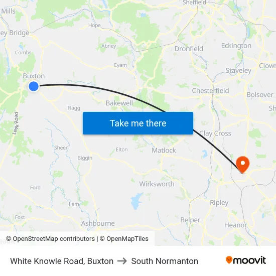 White Knowle Road, Buxton to South Normanton map