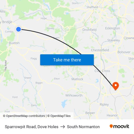 Sparrowpit Road, Dove Holes to South Normanton map