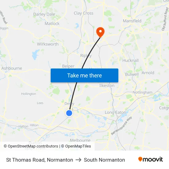 St Thomas Road, Normanton to South Normanton map
