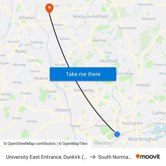 University East Entrance, Dunkirk (Qm01) to South Normanton map