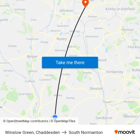 Winslow Green, Chaddesden to South Normanton map