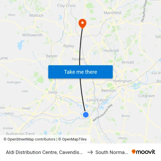 Aldi Distribution Centre, Cavendish Bridge to South Normanton map