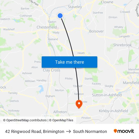 42 Ringwood Road, Brimington to South Normanton map