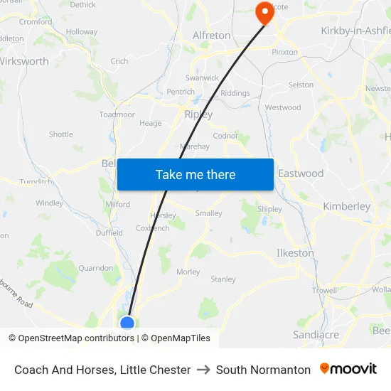 Coach And Horses, Little Chester to South Normanton map