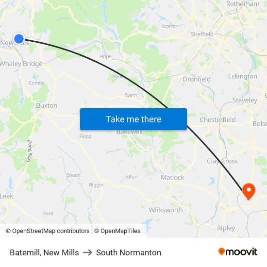 Batemill, New Mills to South Normanton map