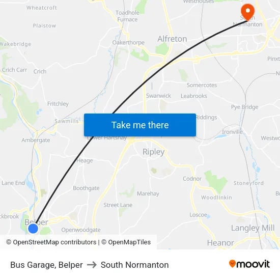 Bus Garage, Belper to South Normanton map
