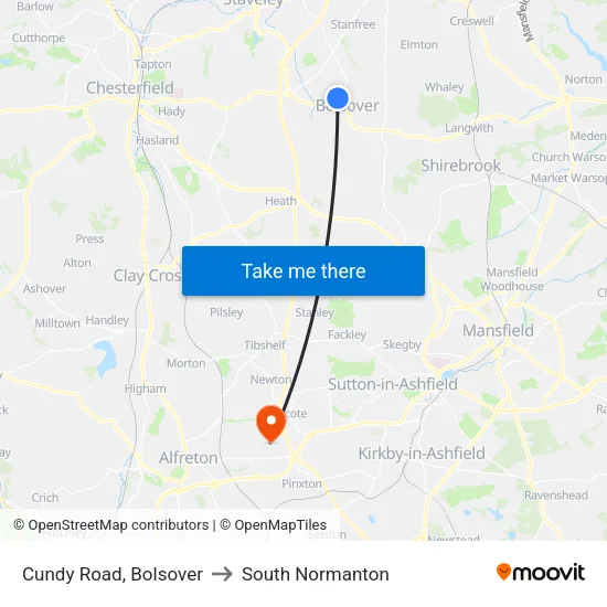 Cundy Road, Bolsover to South Normanton map