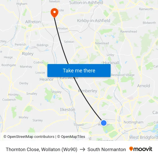 Thornton Close, Wollaton (Wo90) to South Normanton map