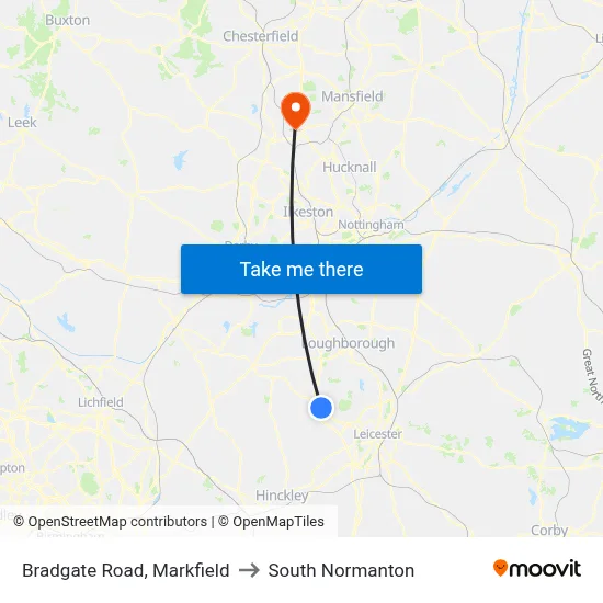 Bradgate Road, Markfield to South Normanton map