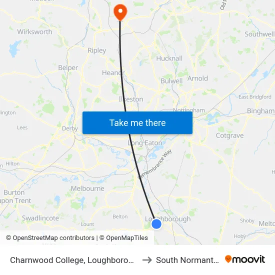 Charnwood College, Loughborough to South Normanton map