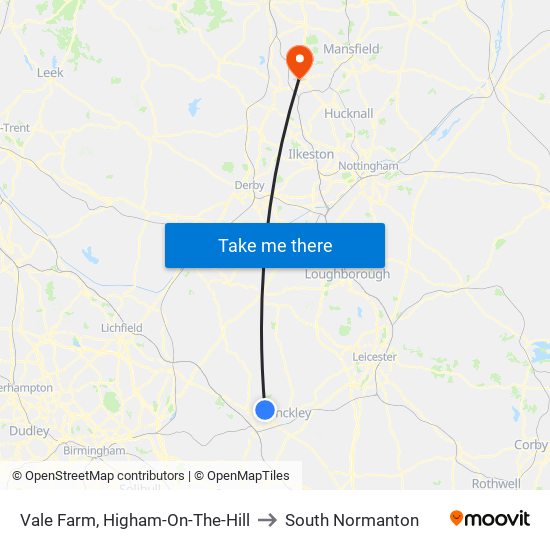 Vale Farm, Higham-On-The-Hill to South Normanton map