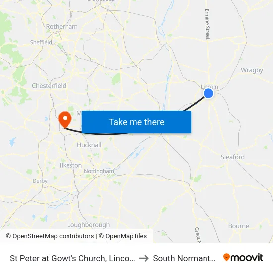 St Peter at Gowt's Church, Lincoln to South Normanton map