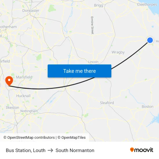 Bus Station, Louth to South Normanton map