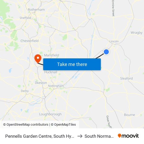 Pennells Garden Centre, South Hykeham to South Normanton map