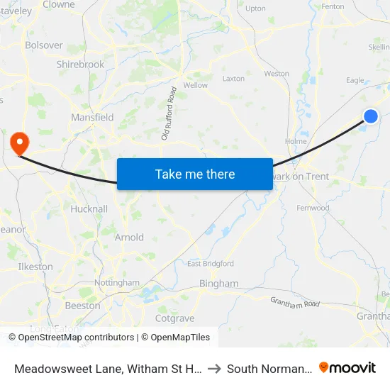 Meadowsweet Lane, Witham St Hughs to South Normanton map