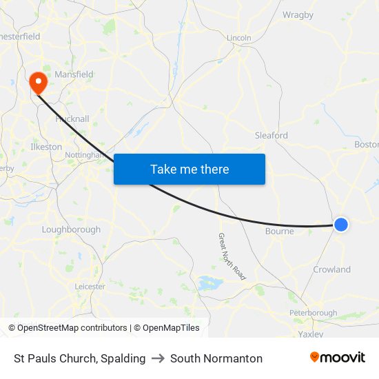 St Pauls Church, Spalding to South Normanton map