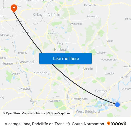 Vicarage Lane, Radcliffe on Trent to South Normanton map