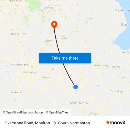 Overstone Road, Moulton to South Normanton map