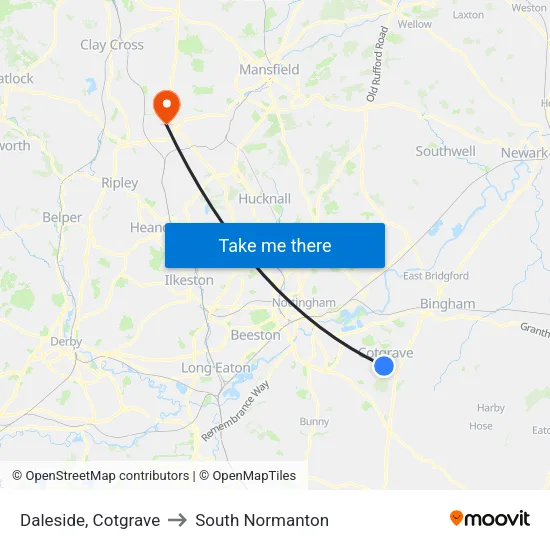 Daleside, Cotgrave to South Normanton map